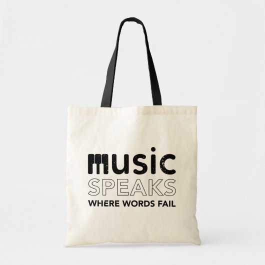 Waar de Woorden van de Muziek citeren uit pianokle Tote Bag (Voorkant)