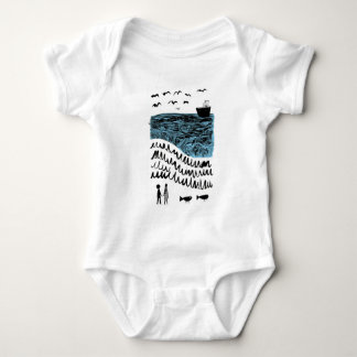 Waar de zee begint | Handgetekende oceaan baby bod Romper
