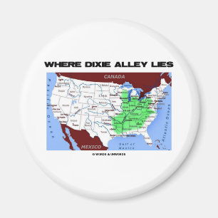 Waar Dixie Alley woont (Verenigde Staten-kaart) Magneet