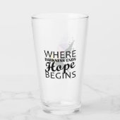"Waar duisternis eindigt, begint de hoop." Glas (Achterkant)