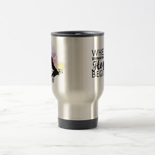 "Waar duisternis eindigt, begint de hoop." Reisbeker (Center)