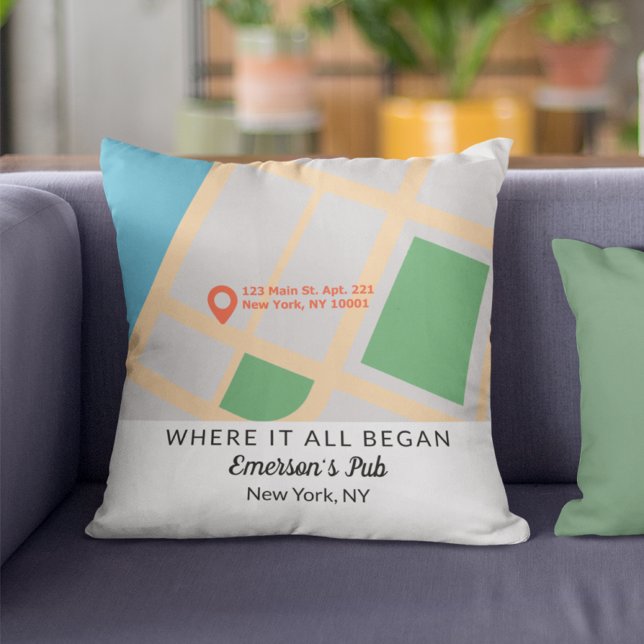 Waar het allemaal begon Paar Jubileum Keepsake Kussen (Where It All Began Couple Anniversary Keepsake Throw Pillow
)