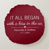 Waar het allemaal begon Romantische Valentijnsdag  Rond Kussen (Voorkant)