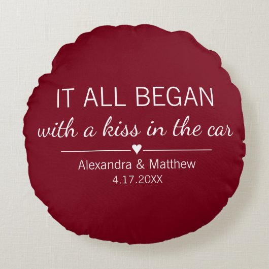 Waar het allemaal begon Romantische Valentijnsdag  Rond Kussen (Voorkant)