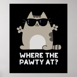 Waar het feestje bij Funny Party Cat Pun Dark BG Poster