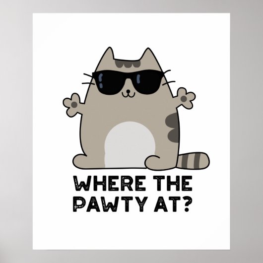Waar het feestje bij Funny Party Cat Pun Poster (Voorkant)