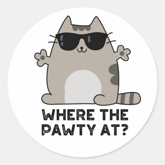 Waar het feestje bij Funny Party Cat Pun Ronde Sticker (Voorkant)