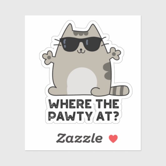 Waar het feestje bij Funny Party Cat Pun Sticker (Vel)