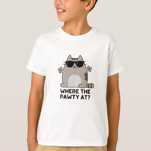 Waar het feestje bij Funny Party Cat Pun T-shirt (Voorkant)
