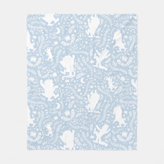 Waar het wilde Dingen Blauwe Floral Patroon Fleece Deken (Voorkant)