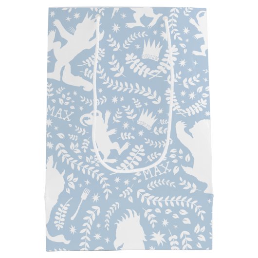 Waar het wilde Dingen Blauwe Floral Patroon Medium Cadeauzakje (Achterkant)