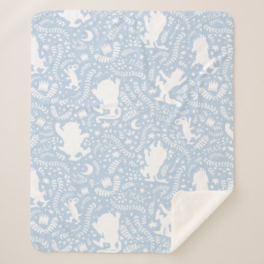 Waar het wilde Dingen Blauwe Floral Patroon Sherpa Deken (Voorkant)