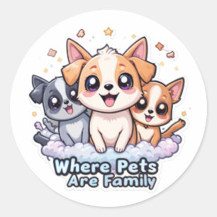 Waar huisdieren zijn familie Schattigee puppy voor Ronde Sticker