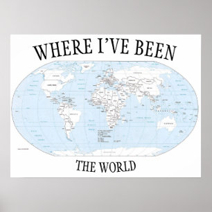 Waar ik in de wereld ben geweest, kleurbare kaart poster