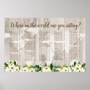 Waar in de World Rustic Map Wood Seating Chart Poster