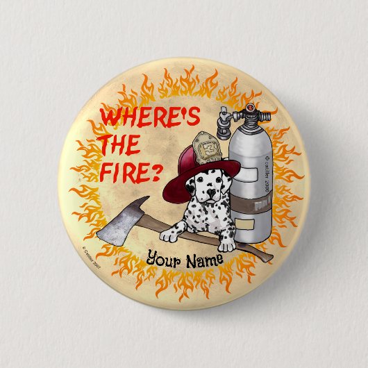 Waar is de brand brandweerman ronde button 5,7 cm (Voorkant)