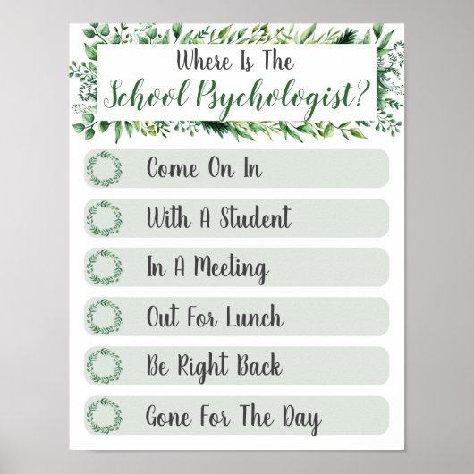 Waar is de Psycholoog Kantoor Deurbord? Poster (Voorkant)