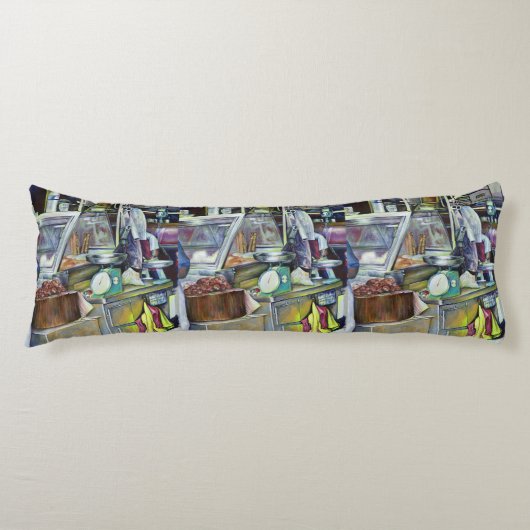 Waar is de viskop curry? Singapore Lichaamskussen (Voorkant)