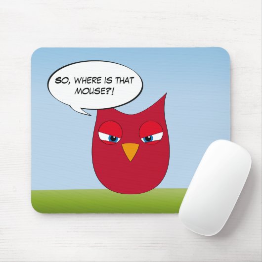 "Waar is die muis?" - Angry Red Owl Muismat (Met muis)