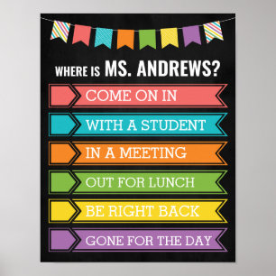 Waar is het deurbord van de Kantoor van de leraar? Poster