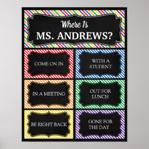 Waar is het deurbord van de Kantoor van de leraar? Poster