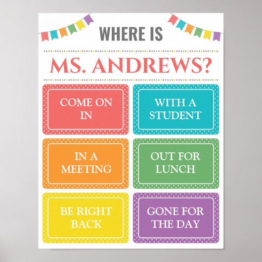 Waar is het deurbord van de Kantoor van de leraar? Poster (Voorkant)