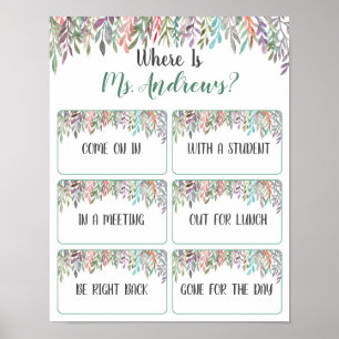 Waar is het deurbord van de Kantoor van de leraar? Poster
