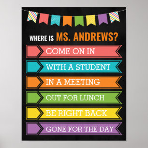 Waar is het deurbord van de Kantoor van de leraar? Poster