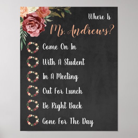 Waar is het deurbord van de Kantoor van de leraar? Poster (Voorkant)