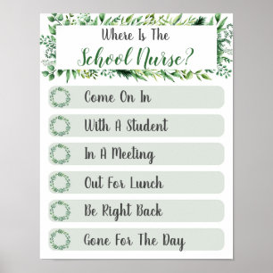 Waar is het deurbord voor de verpleegster van de s poster