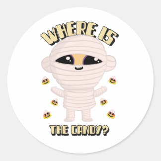Waar is het Snoep? Schattigee Mummy Halloween Stic Ronde Sticker