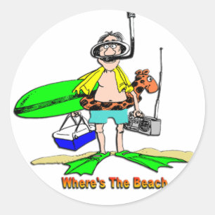Waar is het strand? ronde sticker