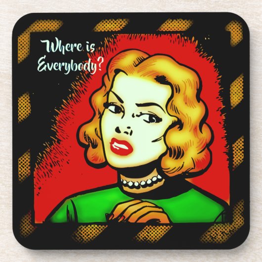 Waar is iedereen ? Retro Comic Onderzetter (Voorkant)