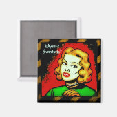 Waar is iedereen ? retro-komische magneet (Voorkant / Achterkant)