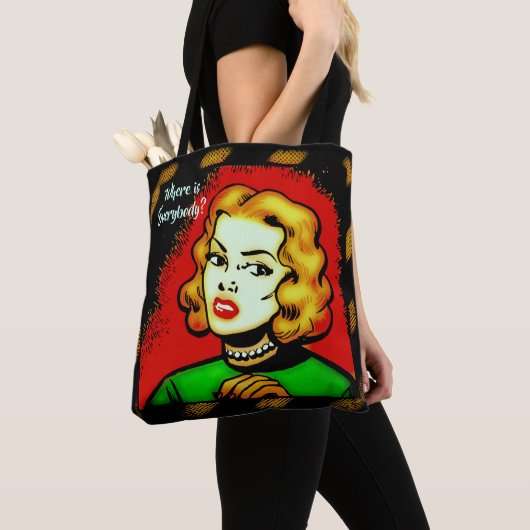 Waar is iedereen? Retro stripstijl Tote Bag (Dichtbij)