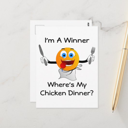 Waar is mijn Chicken Dinner Briefkaart (Voorkant / Achterkant in situ)