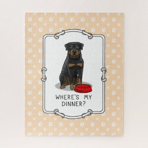 Waar is mijn diner? Rottweiler met Red Dog Dish Legpuzzel