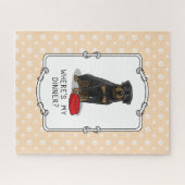 Waar is mijn diner? Rottweiler met Red Dog Dish Legpuzzel (Horizontaal)