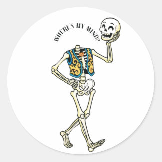 Waar is mijn geest Grappige Halloween Skelet Klass Ronde Sticker