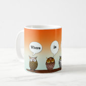 Waar is mijn koffie? Vier uilen mok (Voorkant links)