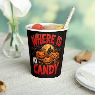 Waar is mijn snoep Halloween Pompoen T-Shirt Spo Papieren Bekers