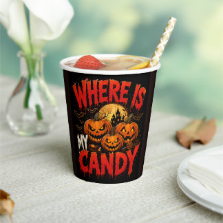 Waar is mijn snoep Halloween Pompoen T-Shirt | Spo Papieren Bekers