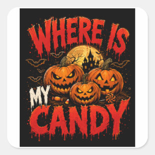 Waar is mijn snoep Halloween Pompoen T-Shirt Spo Vierkante Sticker