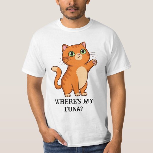Waar is mijn tonijn? Schattigee kat T-shirt (Voorkant)