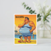 Waar is My Little Johnny, Dikke Man op een strand, Briefkaart (Staand voorkant)