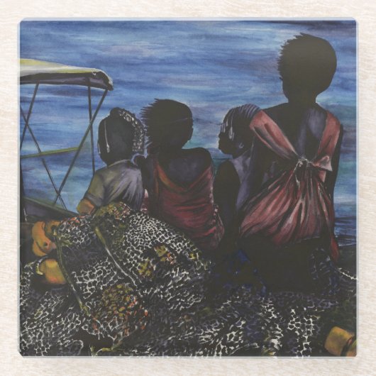 Waar is papa? Harbor Island Glazen Onderzetter (Voorkant)