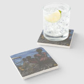 Waar is papa? Harbour Island, Bahamas Stenen Onderzetter (Zijkant)