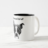 Waar kijk je naar? tweekleurige koffiemok (Voorkant rechts)