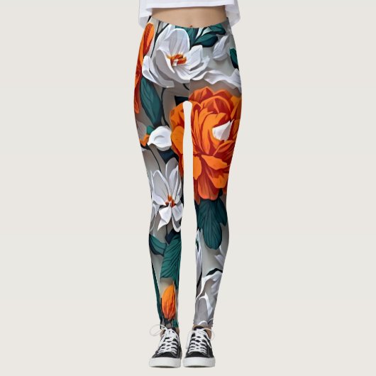 Waar kunst en comfort omhelzen: Etherische bloei Leggings (Voorkant)