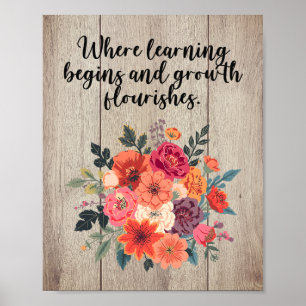 Waar leren begint bloeit groei ontwerp poster